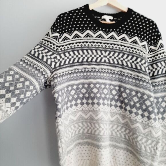 GAP Lamb Wool Blend Nordic Ombre Fair Isle Sweater Knit Gray & White Sz L - Picture 7 of 11